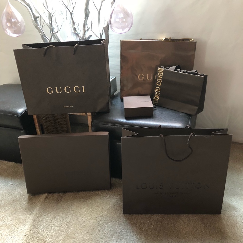 Set of 6 designer bags and boxes